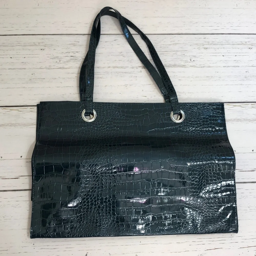 Forest Green Vinyl Reptile Pattern Tote Bag